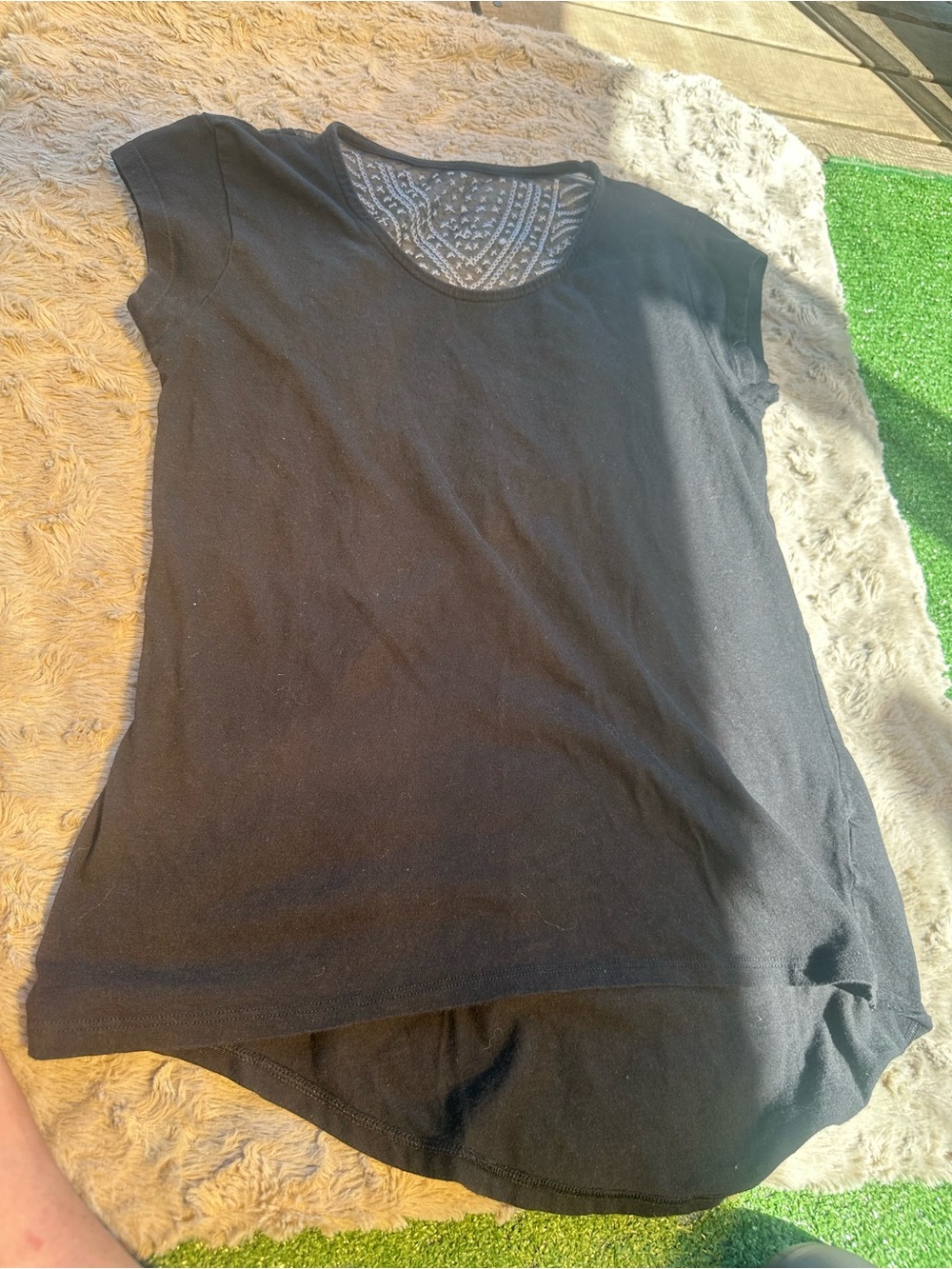 Victoria's Secret Black Short Sleeve Scoop Neck Tee with Lace Back